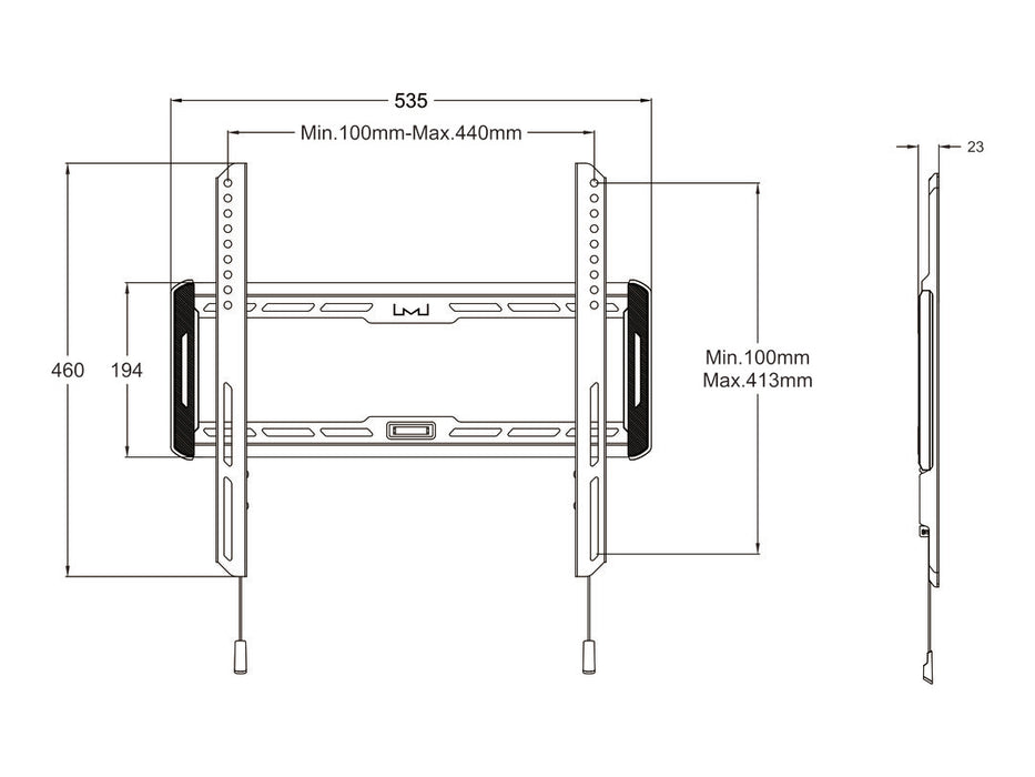 Multibrackets 1008B M Universal Wallmount Fixed Medium Black - Up to 23"-65" Screen