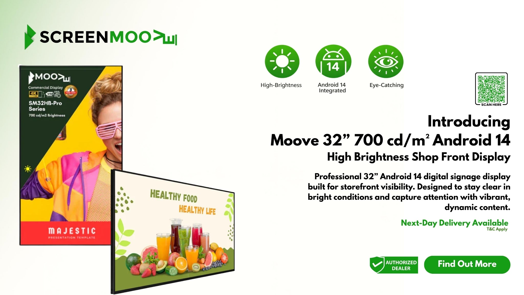Introducing the Moove 32” High Brightness Shop Front Display (700 cd/m², Android 14)