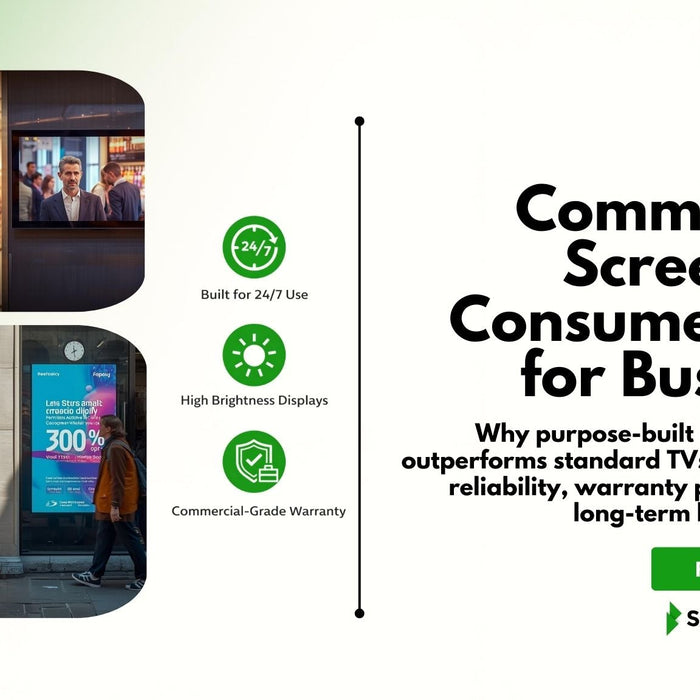 24/7 Commercial Screens vs Consumer TVs for Business (2026 Guide)