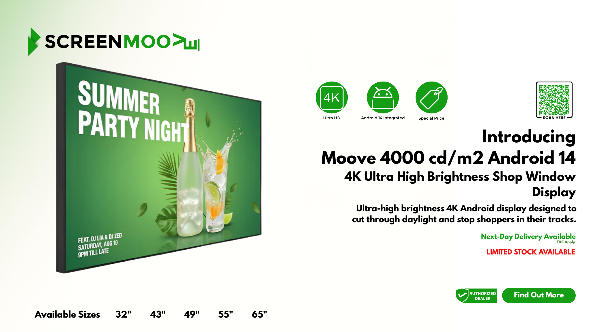 Introducing Moove 4000 cd/m2 Android 14  4K Ultra High Brightness Shop Window Display - Limited Stock Available