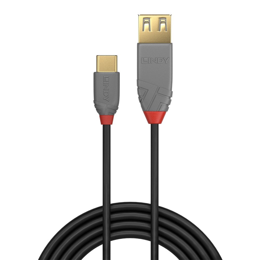 Lindy 0.15m USB 2.0 Type C to A Adapter Cable, Anthra Line | 36897 USB Cable Lindy