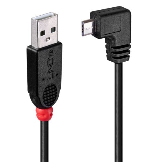 Lindy 0.5m USB 2.0 Cable - Type A to Micro-B Cable, 90 Degree Right Angle | 31975 USB Cable Lindy