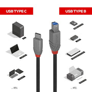 Lindy 0.5m USB 3.2 Type C to B Cable, 5Gbps, Anthra Line | 36665 USB Cable Lindy