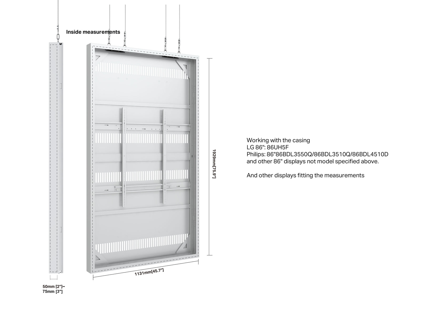 Multibrackets M Pro Series Enclosure 86" Wire Large White Signage Display Enclosures Multibrackets