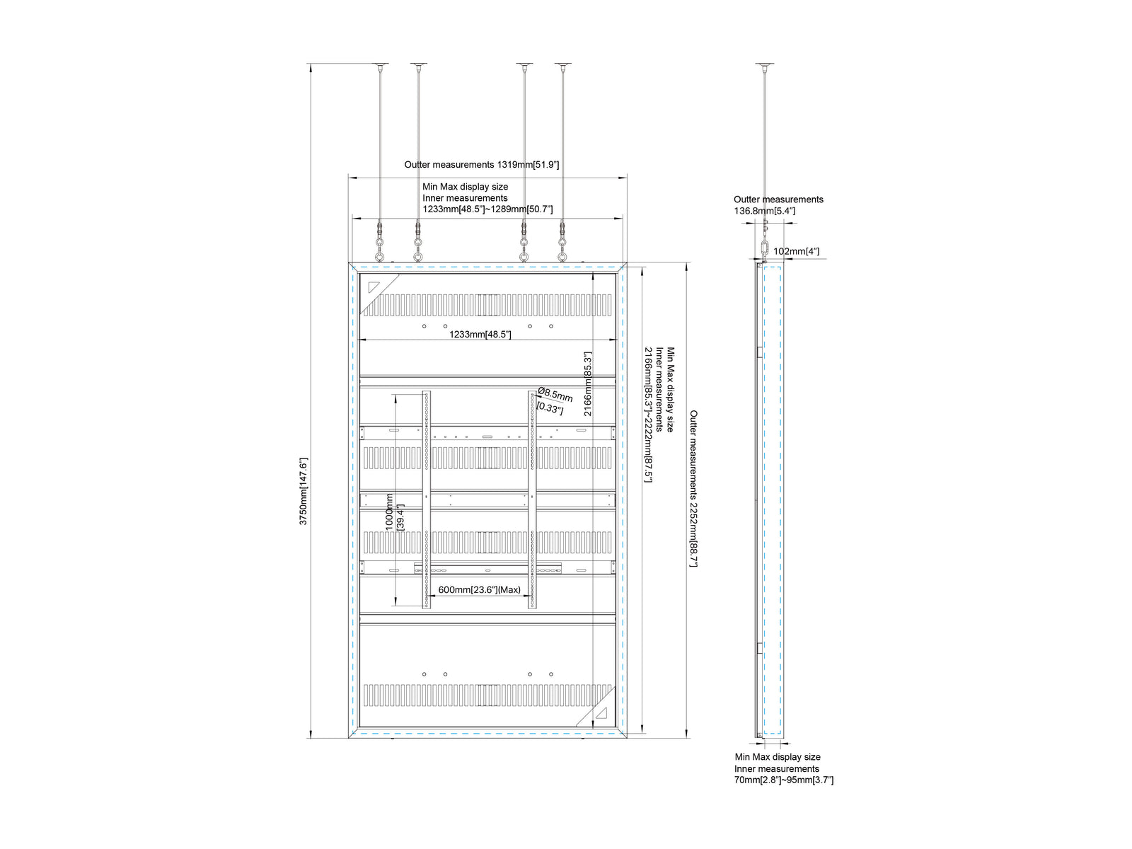 Multibrackets M Pro Series Enclosure 98" Wire Large Black Signage Display Enclosures Multibrackets