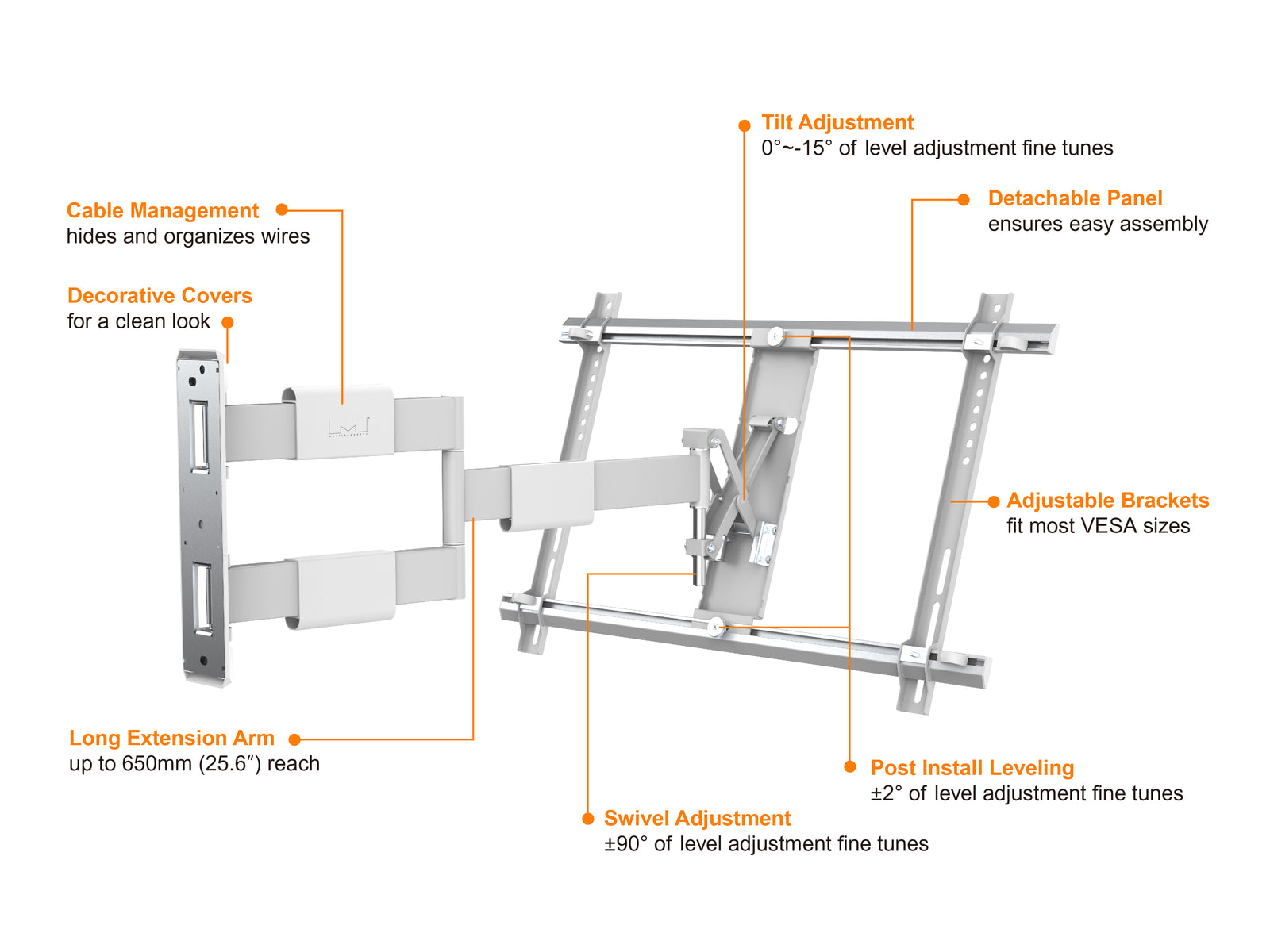 Multibrackets M VESA Flexarm Thin TV Wall Mount - 37" to 65" Screen Wall Mount Bracket Multibrackets
