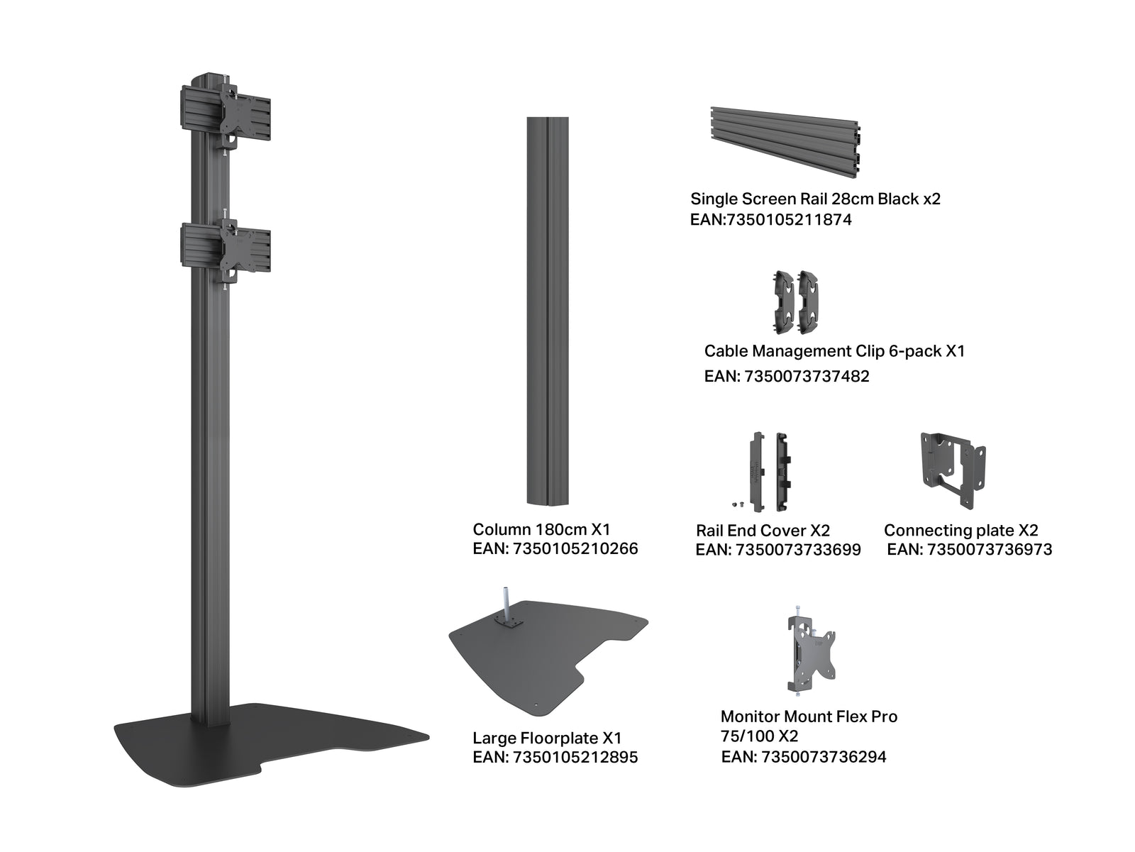 Multibrackets MBFSC2U M Pro 1.8m 2-Screen Floor Stand For 15"-32" Screens | 7340234810314
