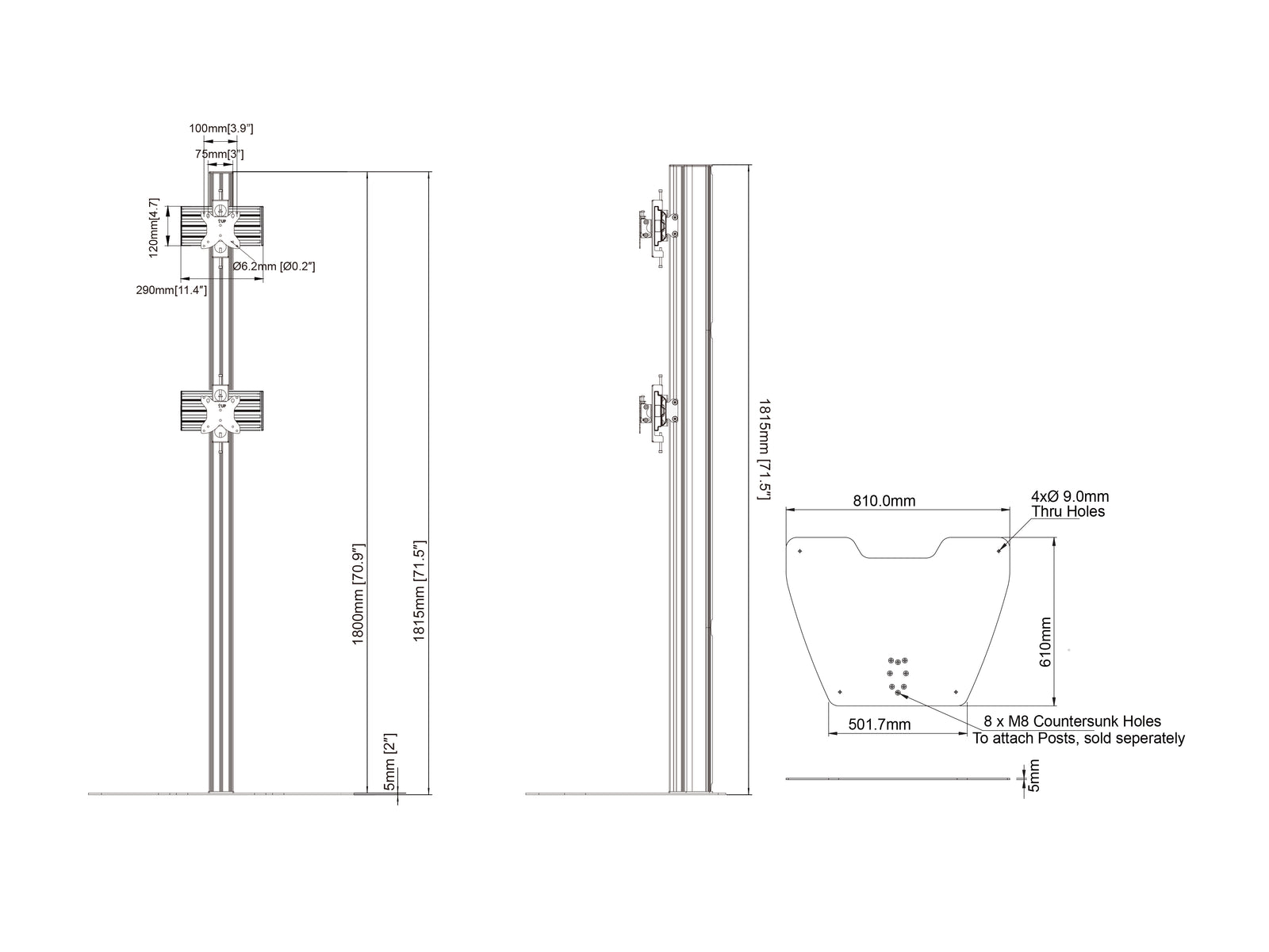 Multibrackets MBFSC2U M Pro 1.8m 2-Screen Floor Stand For 15"-32" Screens | 7340234810314