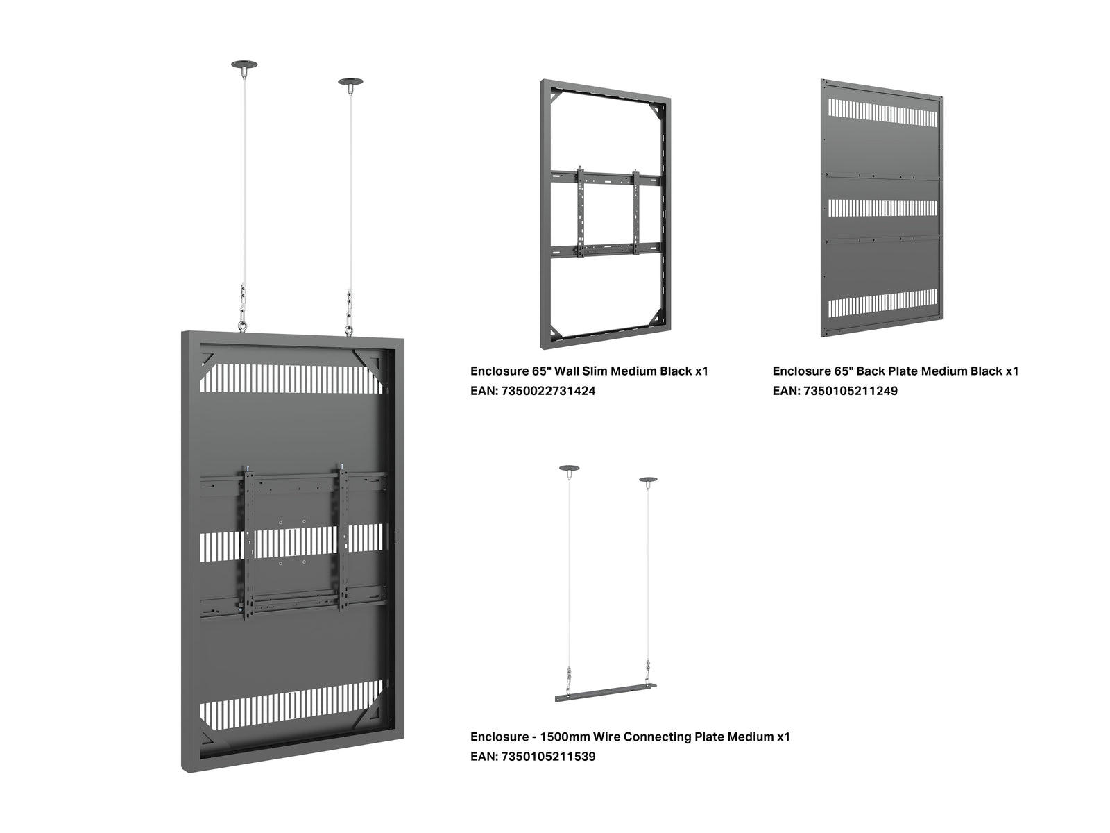 Multibrackets M Pro Series Enclosure 65" Wire Slim Medium Black Signage Display Enclosures Multibrackets