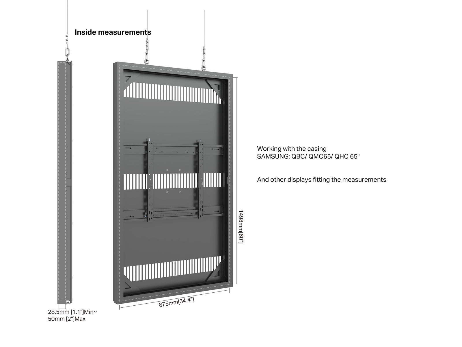 Multibrackets M Pro Series Enclosure 65" Wire Slim Medium Black Signage Display Enclosures Multibrackets