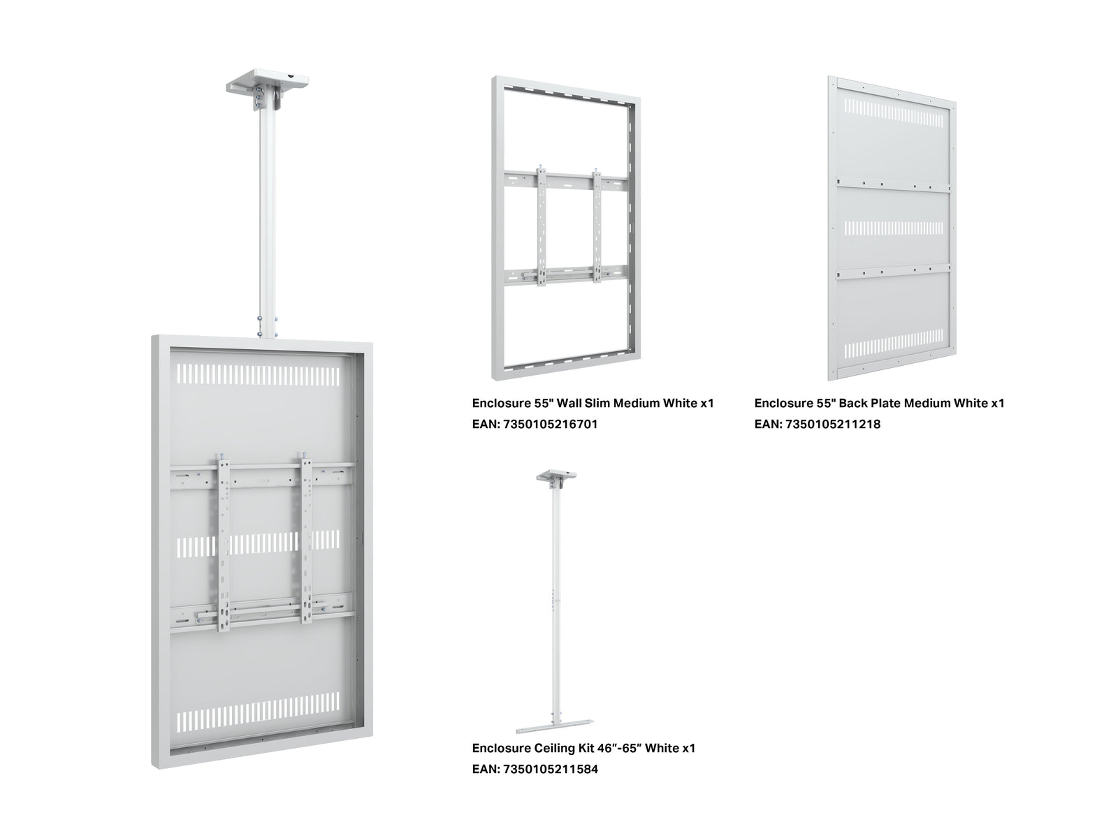 Multibrackets M Pro Series Enclosure 55" Slim Ceiling Medium White Signage Display Enclosures Multibrackets