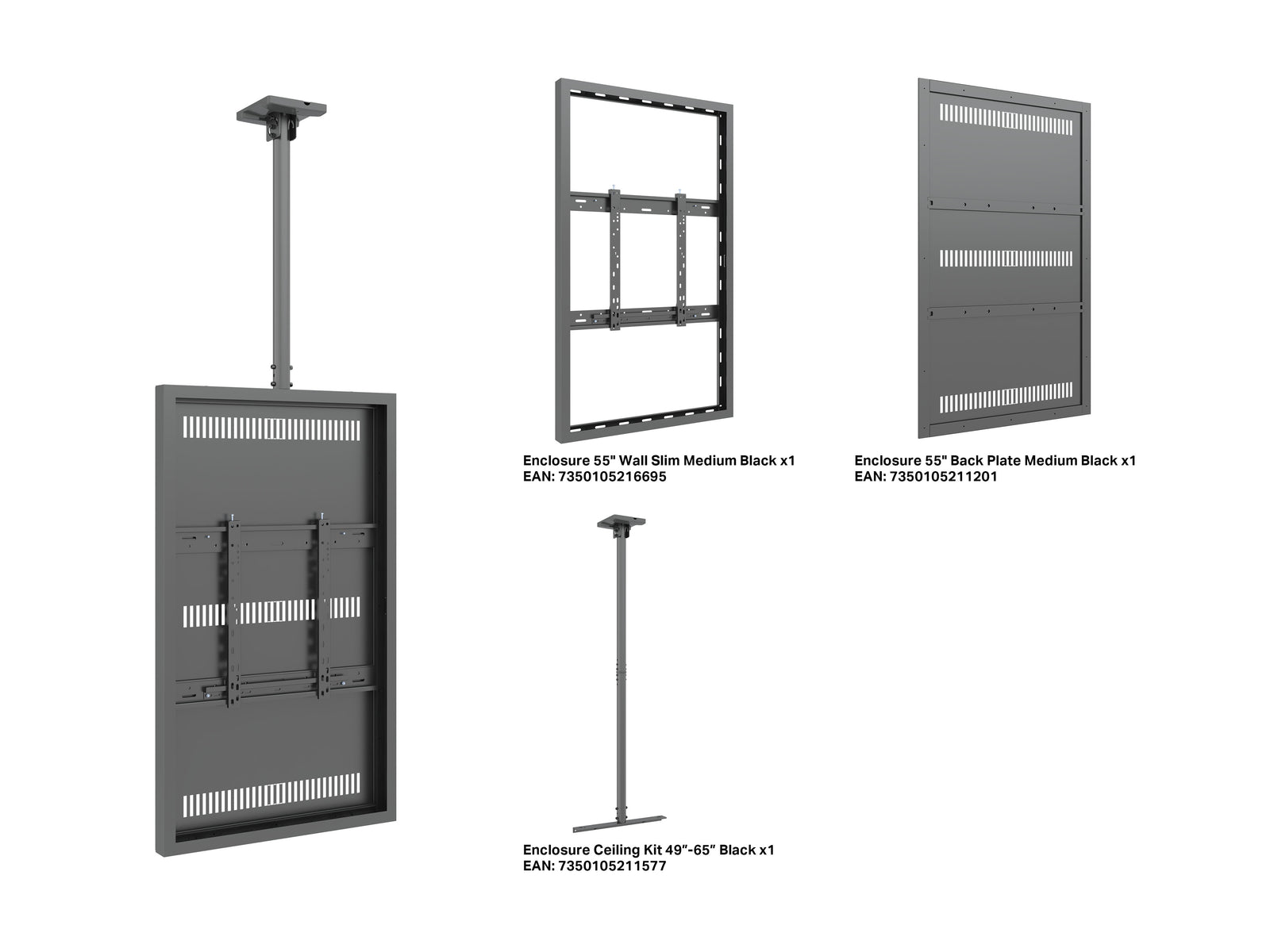 Multibrackets M Pro Series Enclosure 55" Slim Ceiling Medium Black Signage Display Enclosures Multibrackets