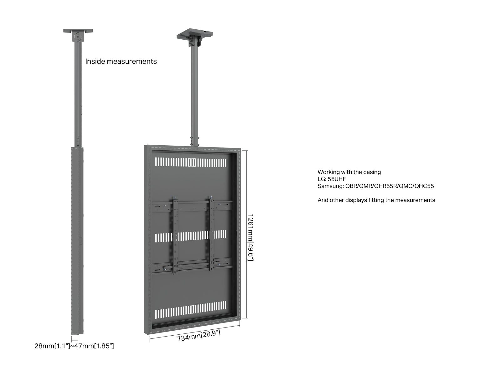 Multibrackets M Pro Series Enclosure 55" Slim Ceiling Medium Black Signage Display Enclosures Multibrackets