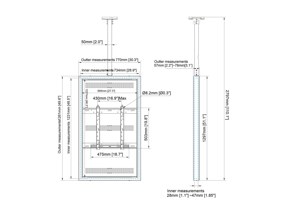 Multibrackets M Pro Series Enclosure 55" Slim Ceiling Medium Black Signage Display Enclosures Multibrackets