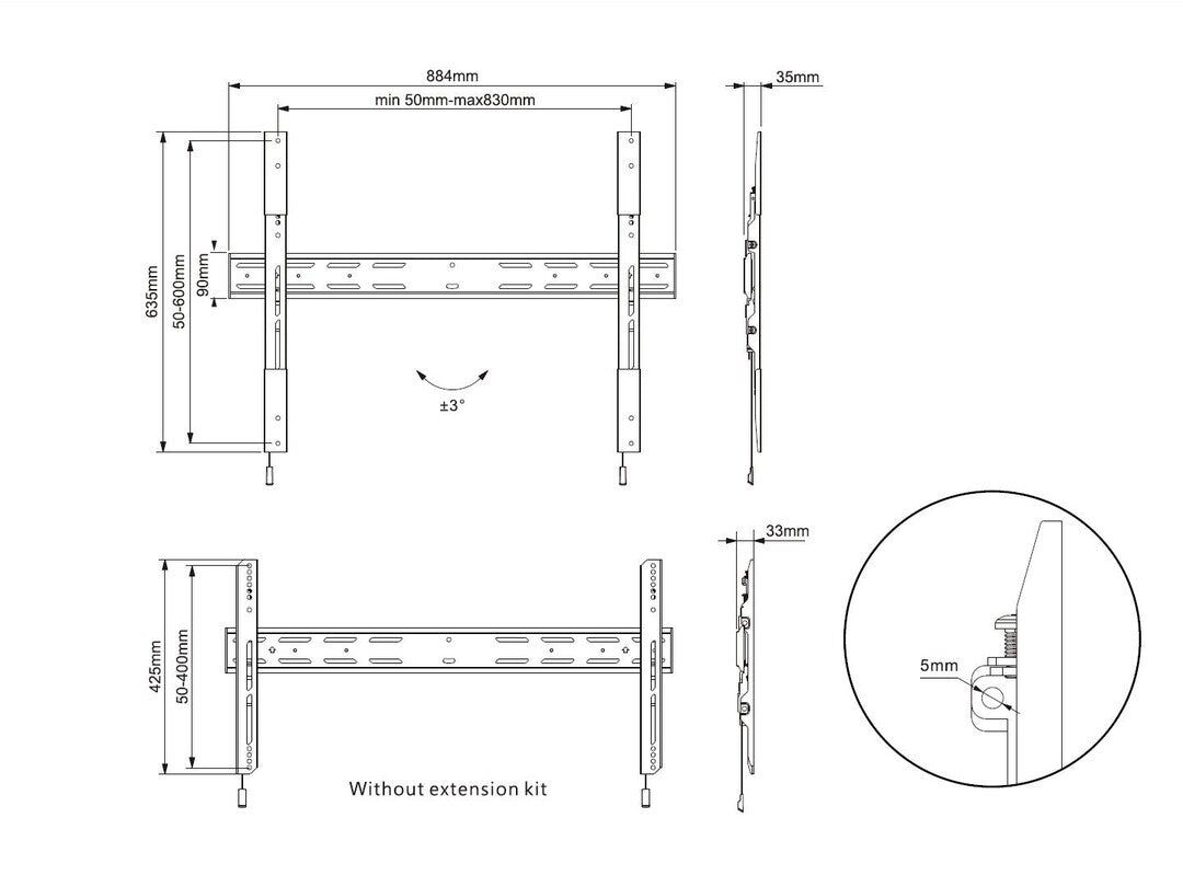 Multibrackets 42" - 90" Universal Fixed X Large Wall Mount | 7350105210518 Wall Mount Bracket Multibrackets