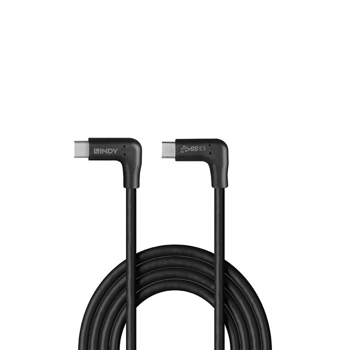 Lindy 1.5m USB 3.2 Right-Angled USB-C to Right-Angled USB-C Cable, 10Gbps | 32024 USB-C Cable Lindy