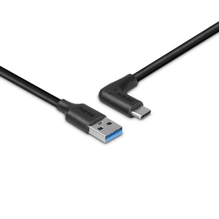 Lindy 1.5m USB 3.2 Type-A to Right-Angled USB-C Cable, 10Gbps | 32014 USB-C Cable Lindy