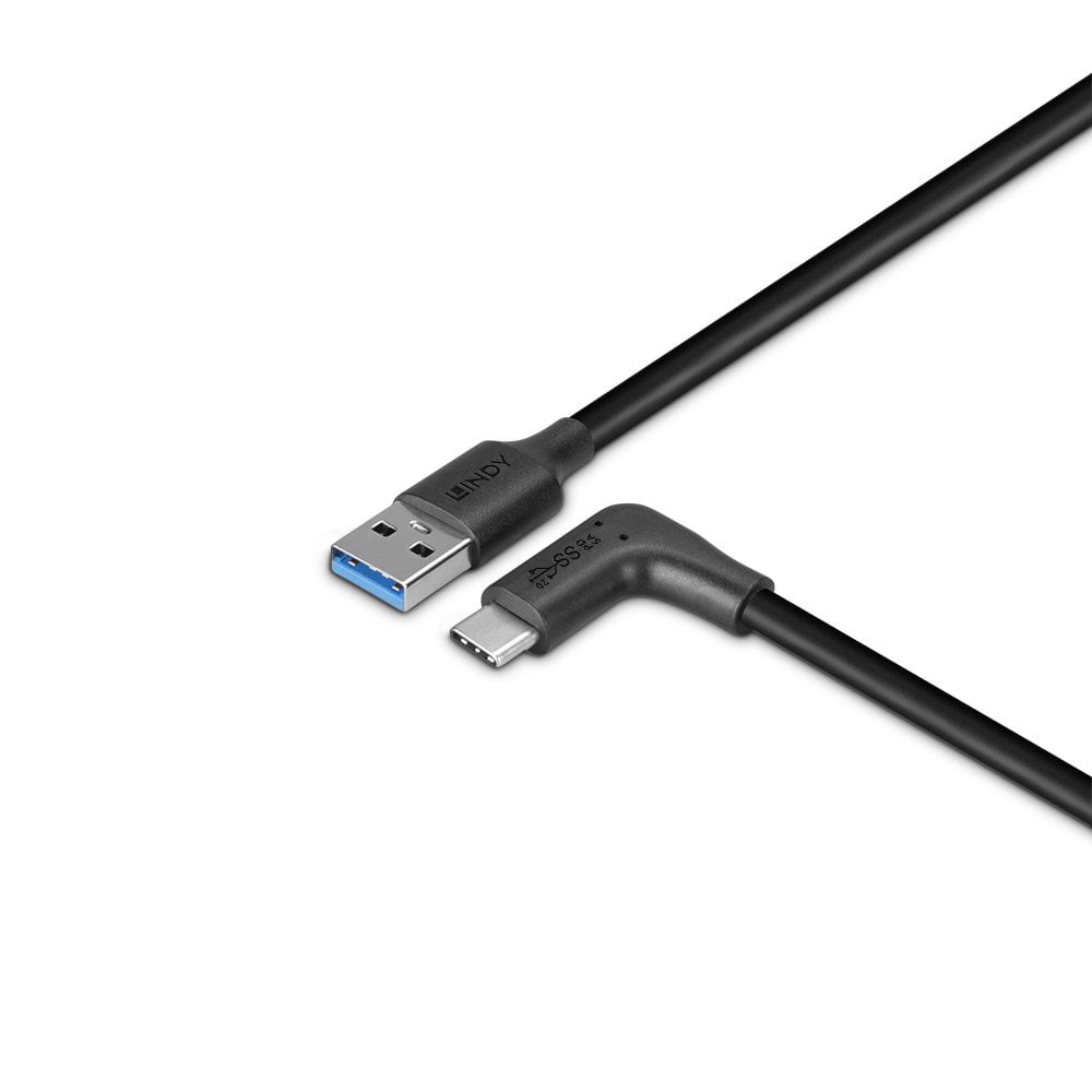 Lindy 1.5m USB 3.2 Type-A to Right-Angled USB-C Cable, 10Gbps | 32014 USB Cable Lindy