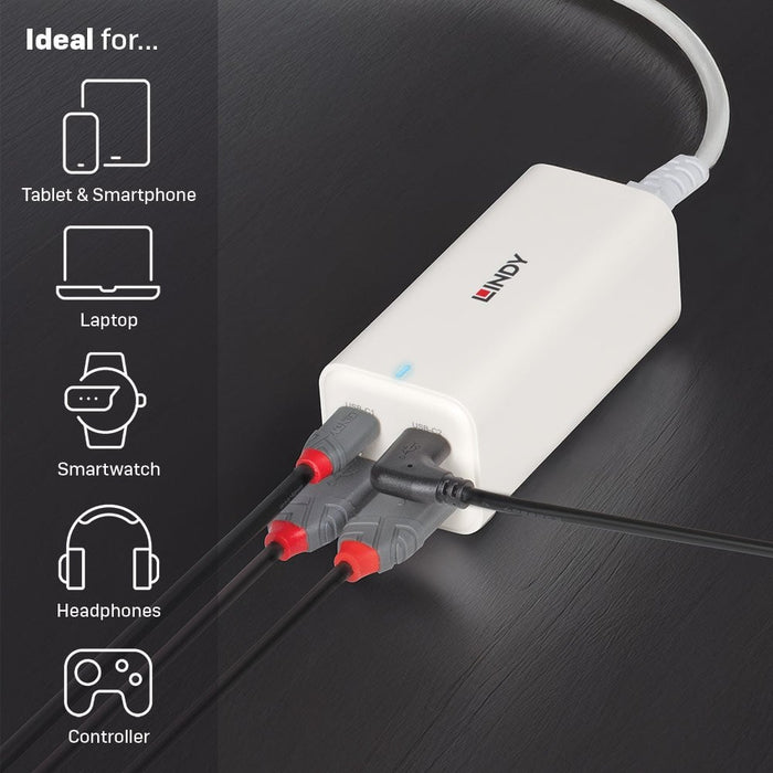 Lindy 100W 4-Port USB Type A & C GaN Charger | 73441 Smart Device Chargers Lindy