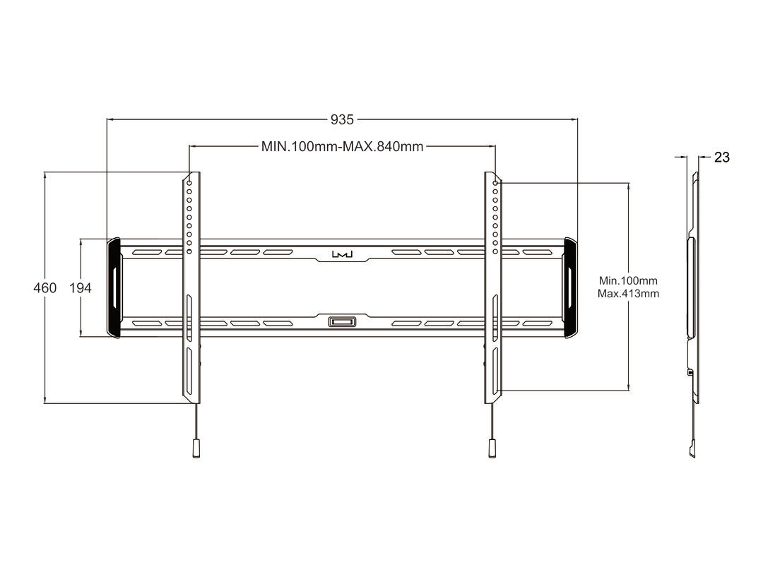 Multibrackets 40" - 86" Black Slim Large Display Wall Mount | 7350073731015 Wall Mount Bracket Multibrackets