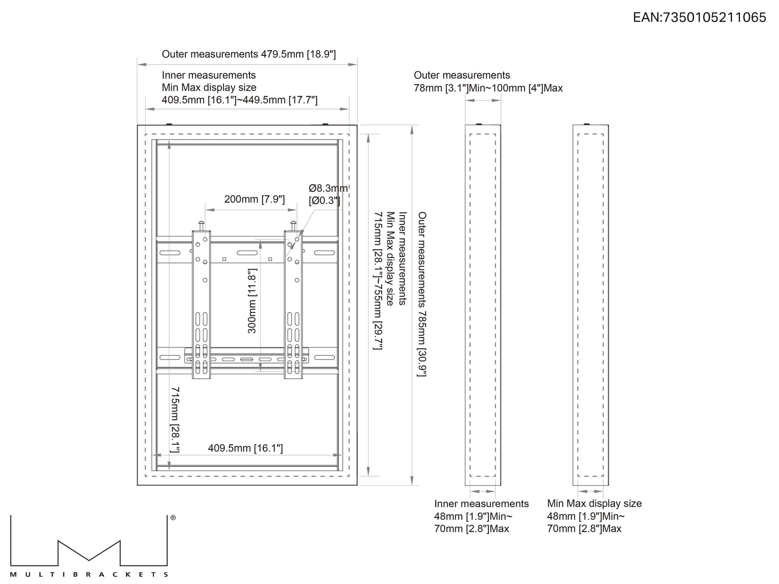 Multibrackets M Pro Series Enclosure 32" Wall Small Black Signage Display Enclosures Multibrackets