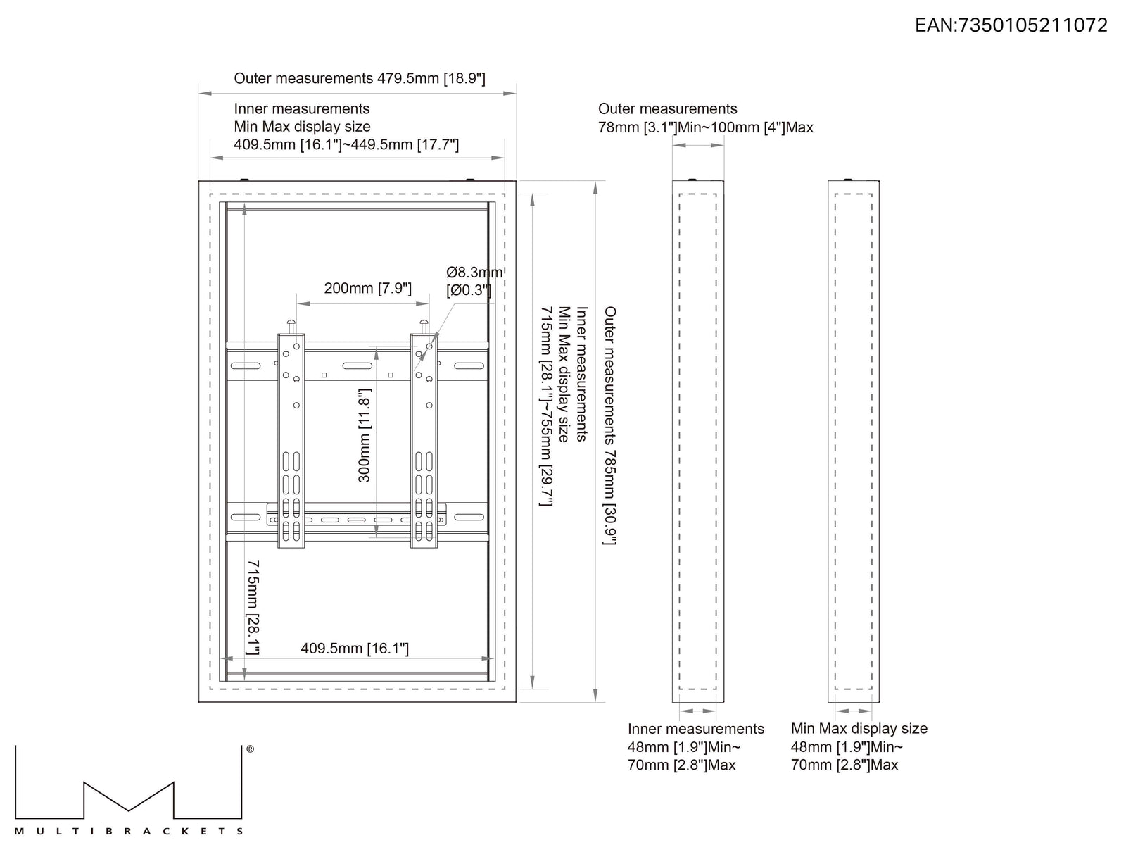 Multibrackets M Pro Series Enclosure 32" Wall Small White Signage Display Enclosures Multibrackets
