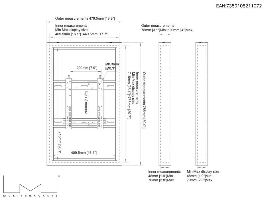 Multibrackets M Pro Series Enclosure 32" Wall Small White Signage Display Enclosures Multibrackets