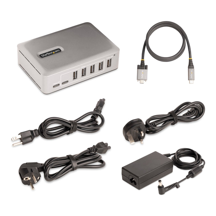 StarTech 10G5A2CS-USB-C-HUB 7-Port USB-C Hub - 5x USB-A + 2x USB-C - Self-Powered w/65W Power Supply - USB 3.1 10Gbps