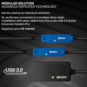 Lindy 10m USB 3.0 Active Extension Pro 4 Port Hub | 43159 USB Hub & Docking Station Lindy