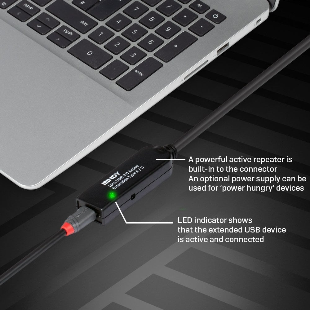 Lindy 10m USB 3.0 Active Extension Type A to C | 43376 USB Cable Lindy
