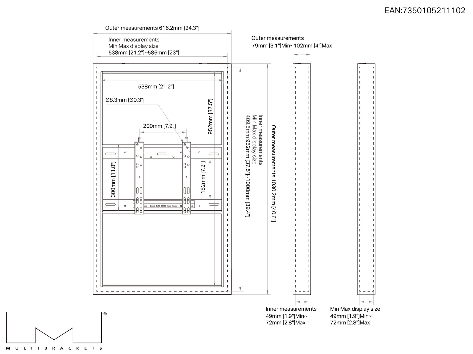 Multibrackets M Pro Series Enclosure 43" Wall Small Black Signage Display Enclosures Multibrackets