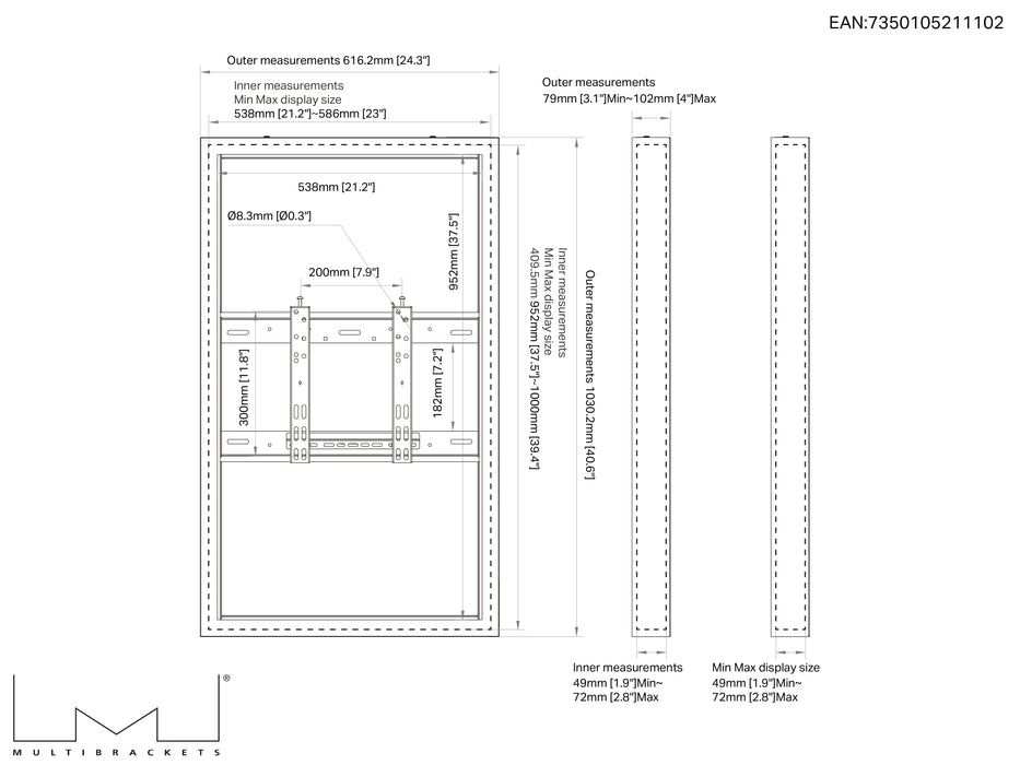 Multibrackets M Pro Series Enclosure 43" Wall Small Black Signage Display Enclosures Multibrackets