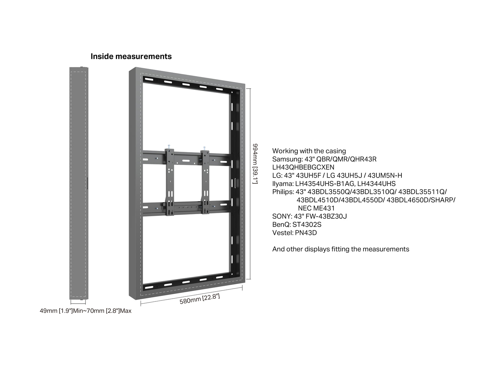 Multibrackets M Pro Series Enclosure 43" Wall Small Black Signage Display Enclosures Multibrackets