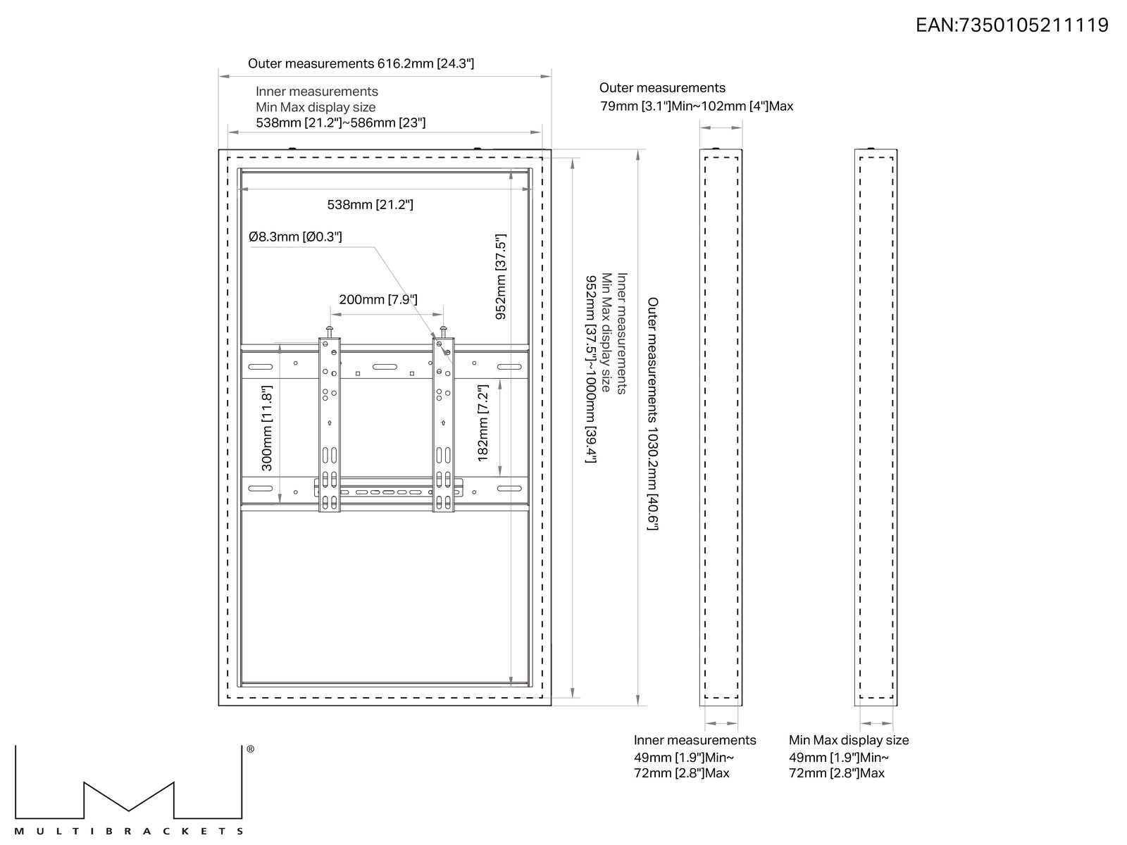 Multibrackets M Pro Series Enclosure 43" Wall Small White Signage Display Enclosures Multibrackets