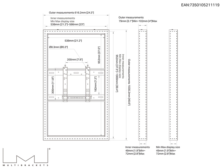 Multibrackets M Pro Series Enclosure 43" Wall Small White Signage Display Enclosures Multibrackets