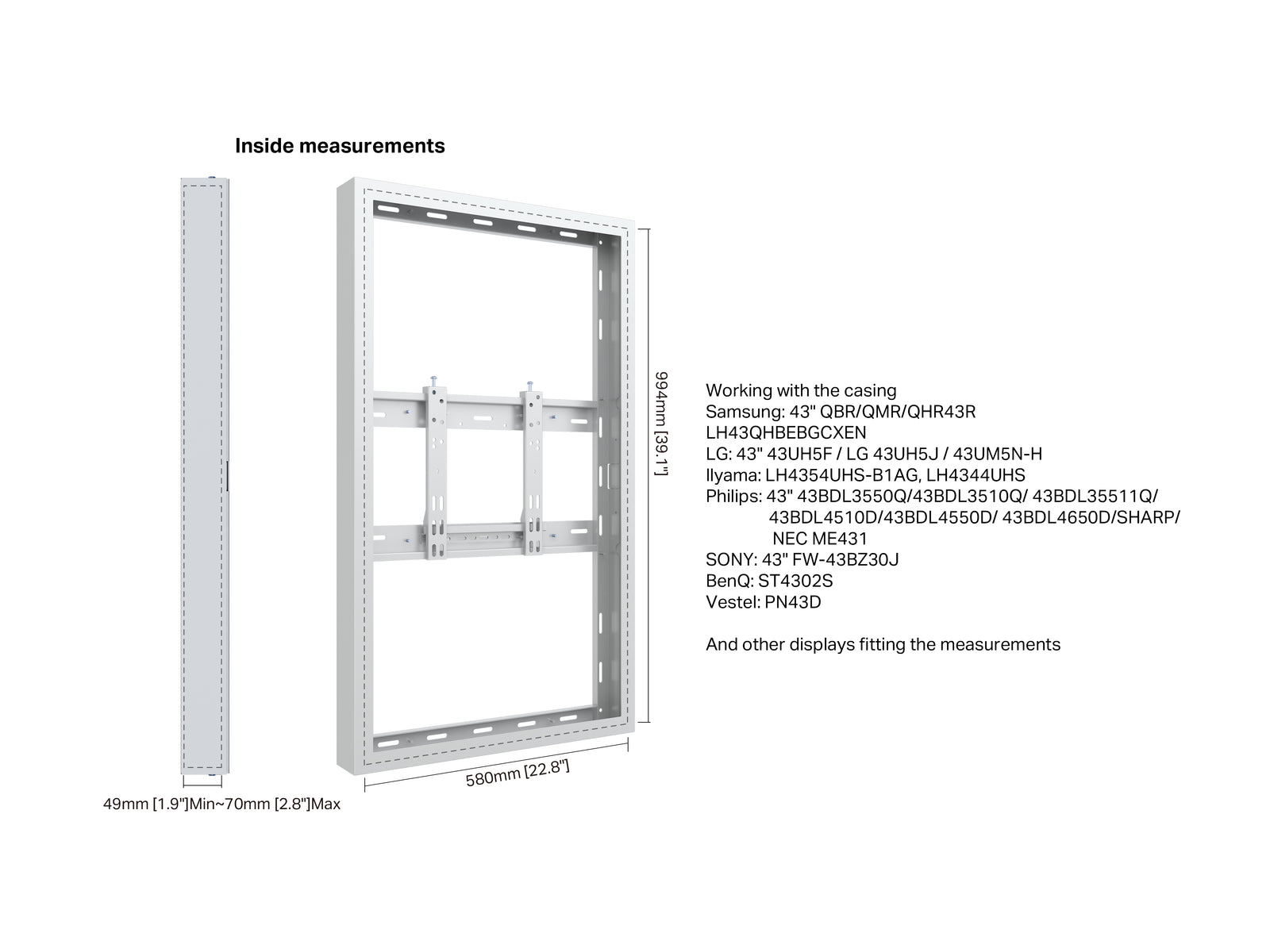 Multibrackets M Pro Series Enclosure 43" Wall Small White Signage Display Enclosures Multibrackets