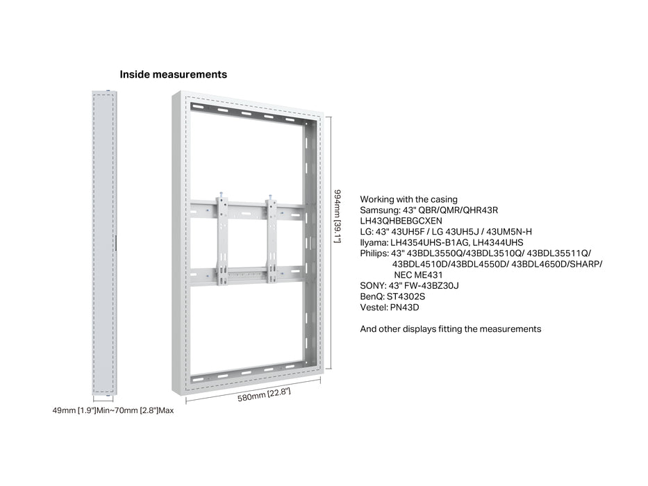 Multibrackets M Pro Series Enclosure 43" Wall Small White Signage Display Enclosures Multibrackets