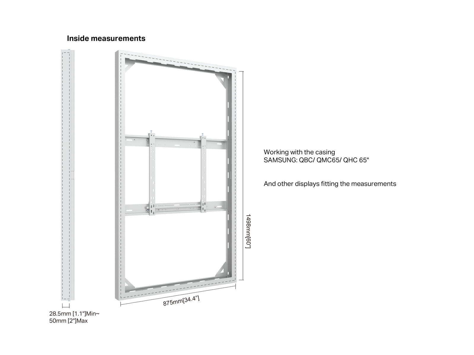 Multibrackets M Pro Series Enclosure 65" Wall Slim Medium White Signage Display Enclosures Multibrackets