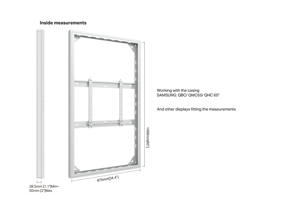 Multibrackets M Pro Series Enclosure 65" Wall Slim Medium White Signage Display Enclosures Multibrackets