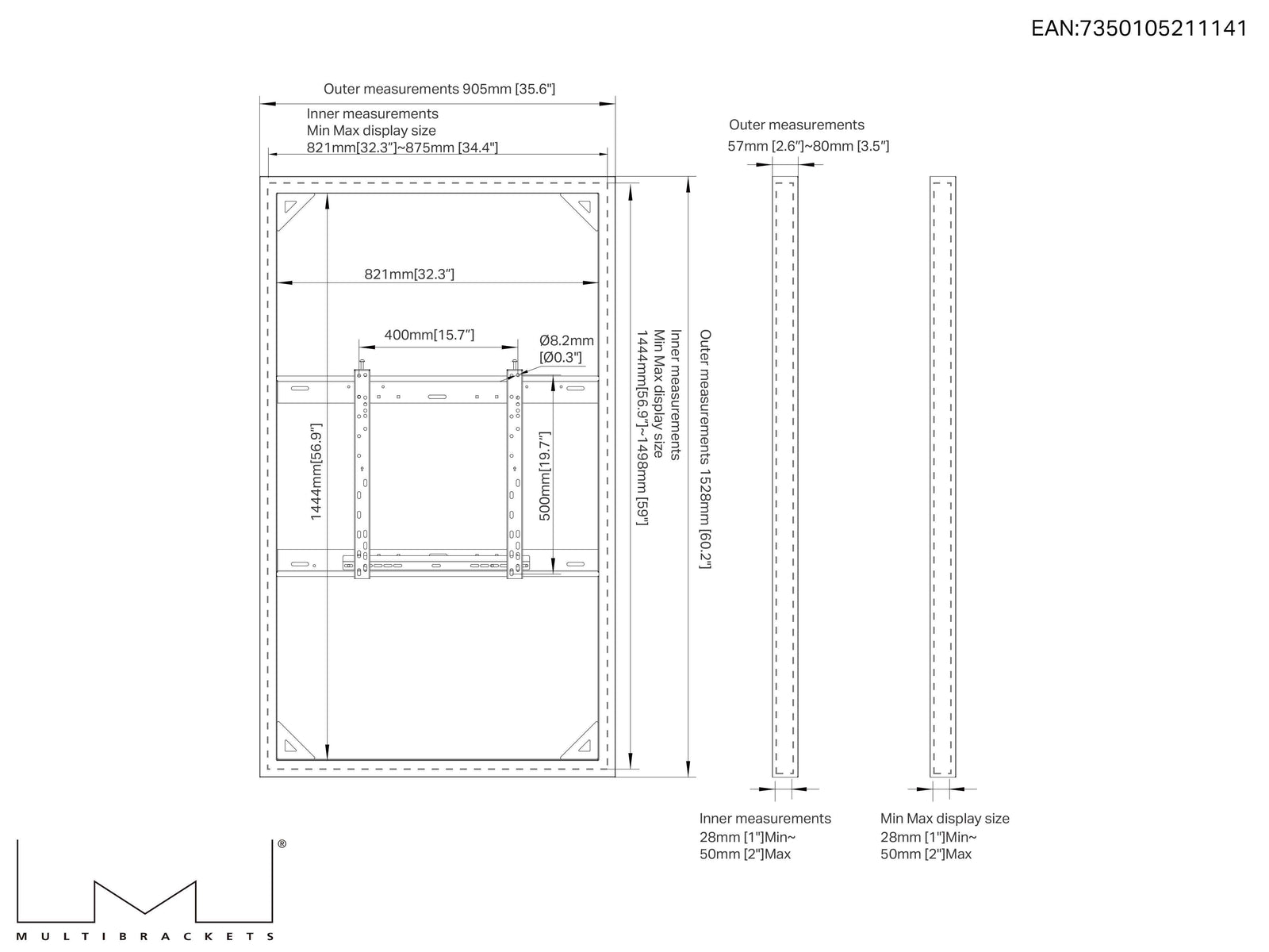 Multibrackets M Pro Series Enclosure 65" Wall Slim Medium White Signage Display Enclosures Multibrackets