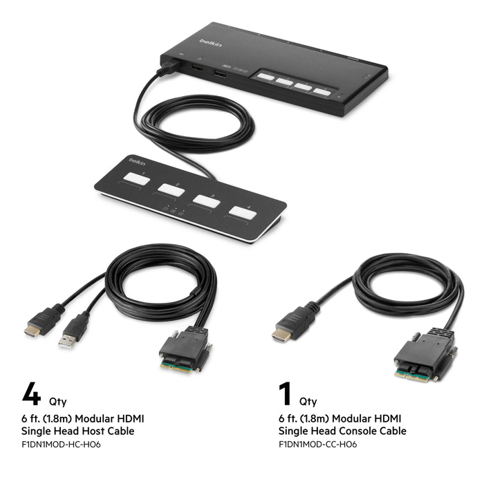 Belkin 4-Port Single Head HDMI Modular Secure KVM Switch PP4.0 W/ Remote | F1DN104MOD-HH-4