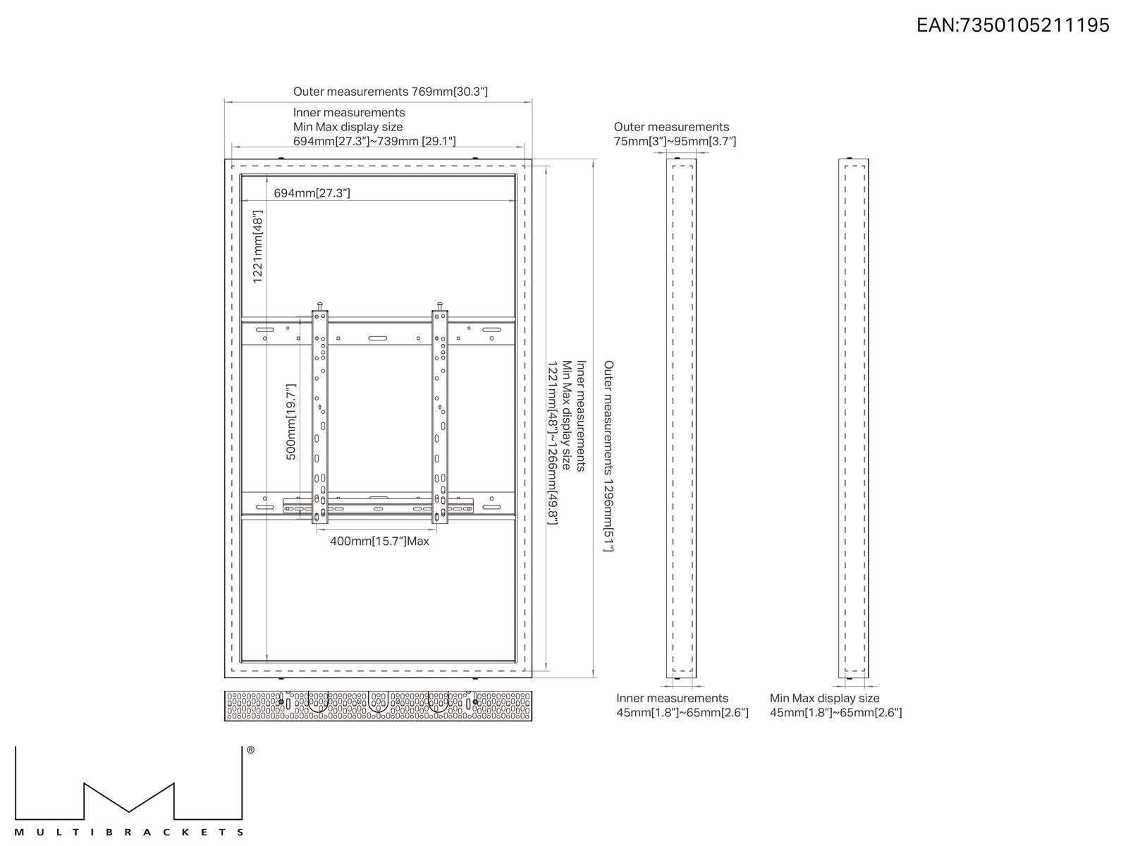 Multibrackets M Pro Series Enclosure 65" Wall Medium White Signage Display Enclosures Multibrackets