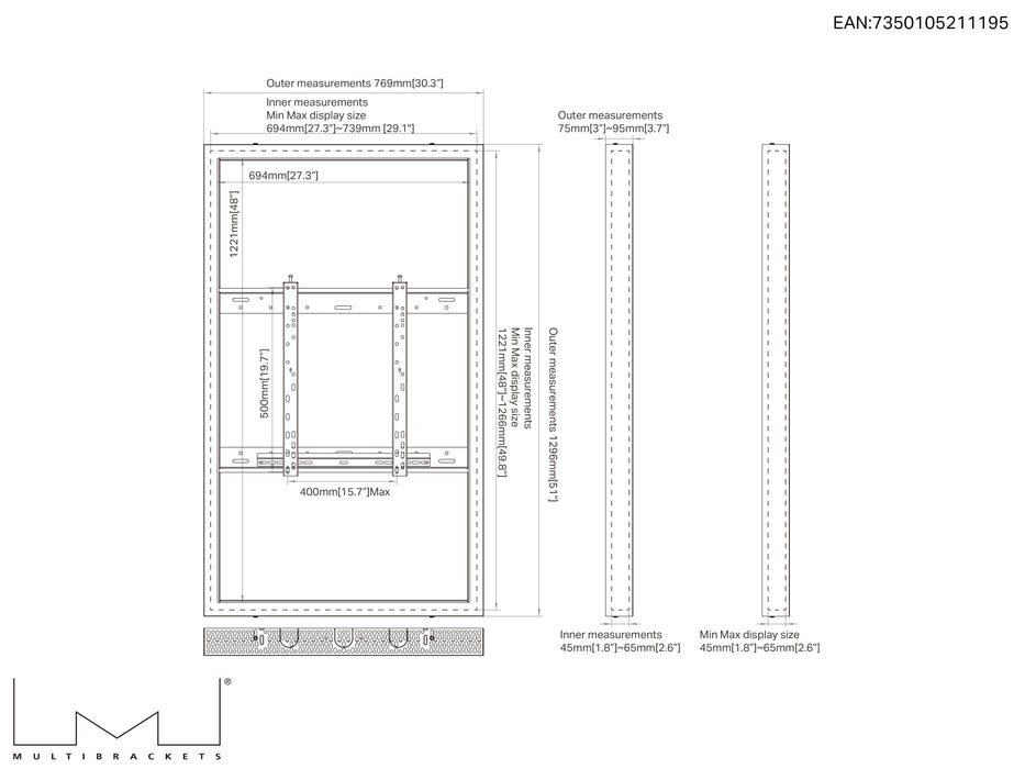 Multibrackets M Pro Series Enclosure 55" Wall Medium White Signage Display Enclosures Multibrackets
