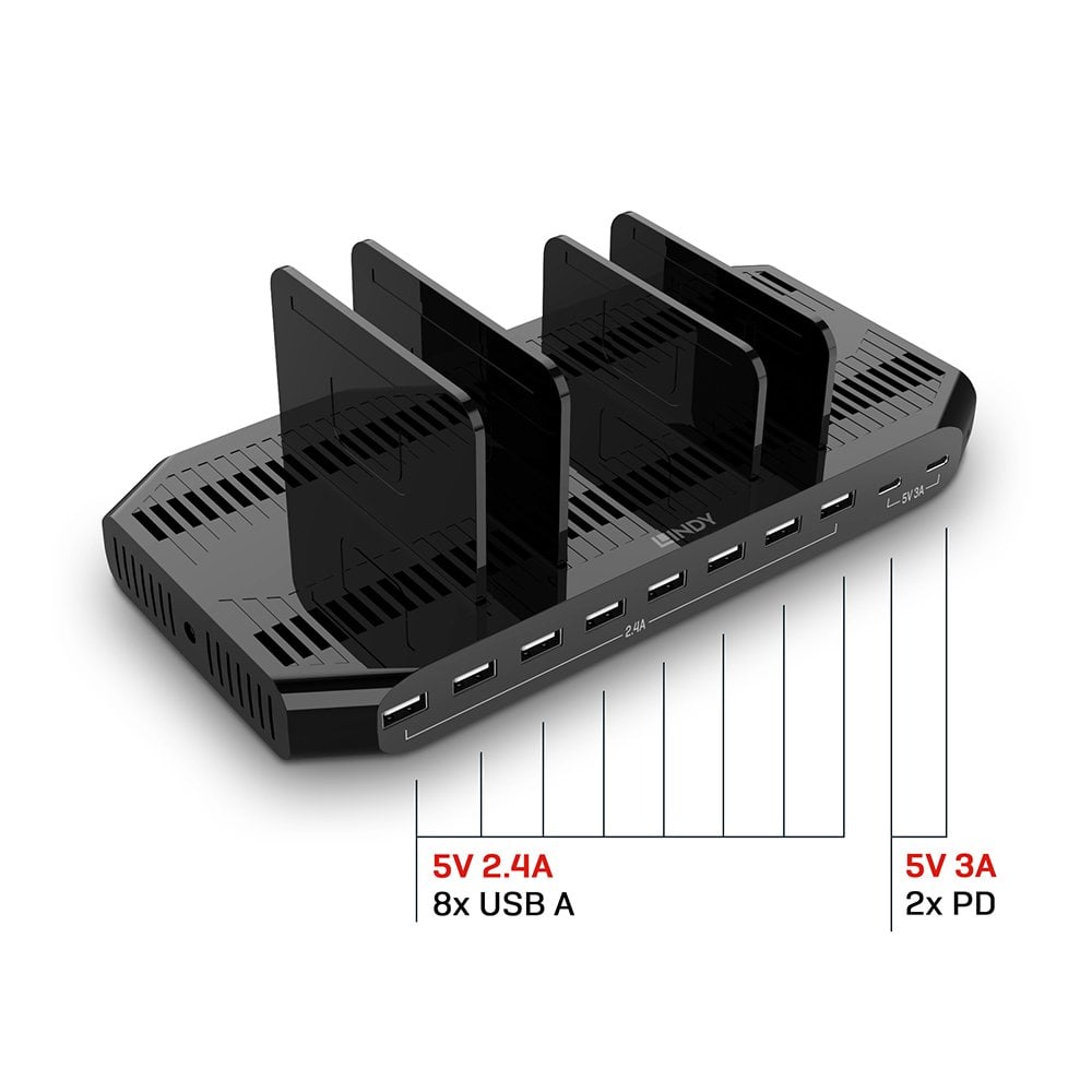 Lindy 120W 10 Port USB Charging Station | 73435 Power & Charging Lindy