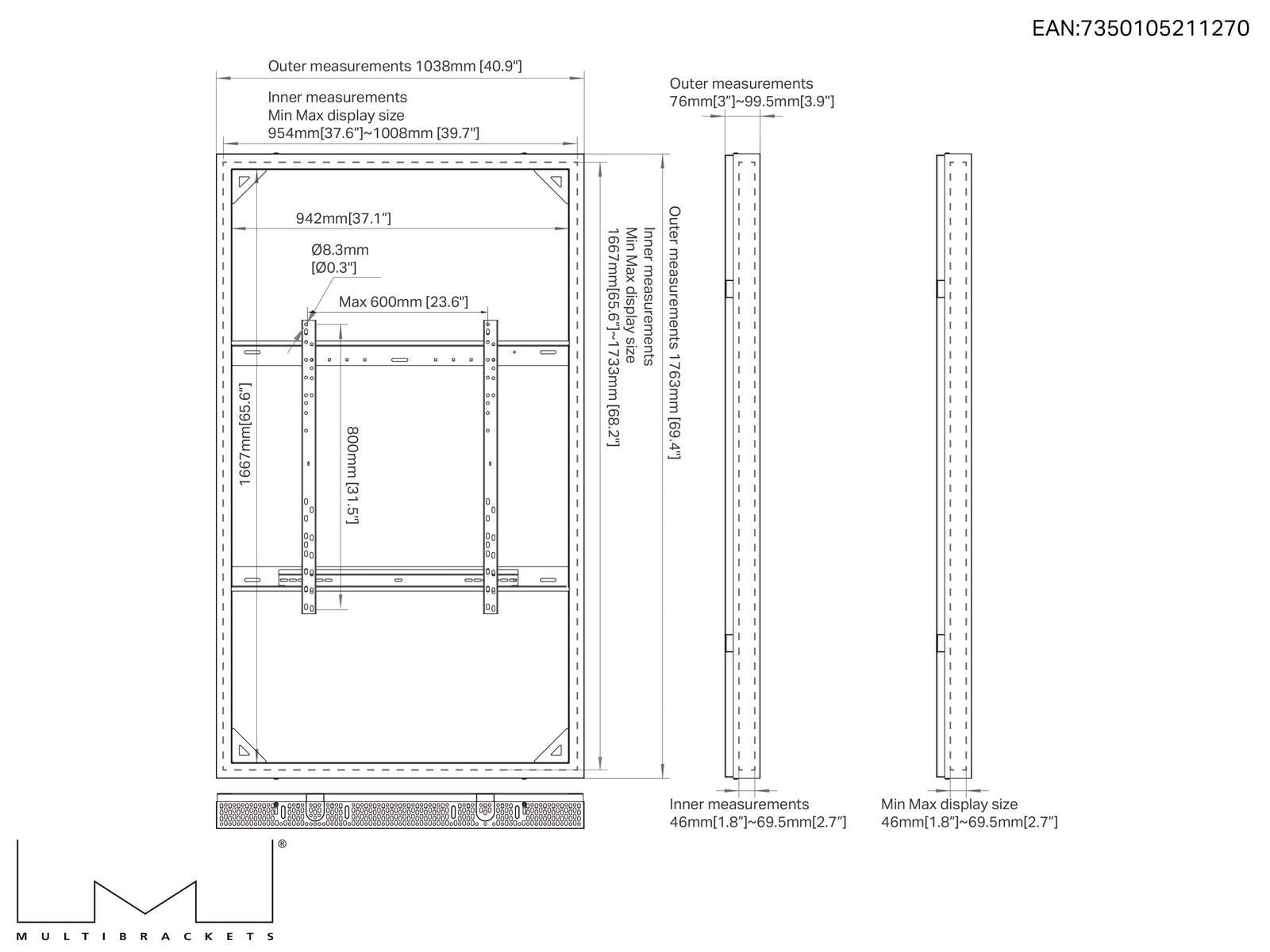 Multibrackets M Pro Series Enclosure 75" Wall Large White Signage Display Enclosures Multibrackets