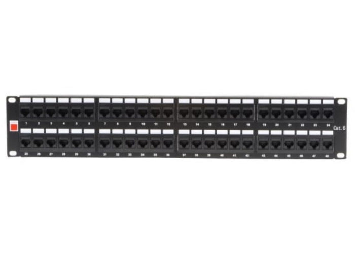 Lindy 19" CAT6 2U 48 Port RJ-45 Patch Panel, Unshielded, Black | 12754 Rack Accessory Lindy