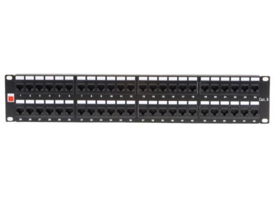 Lindy 19" CAT6 2U 48 Port RJ-45 Patch Panel, Unshielded, Black | 12754 Patch Panels Lindy