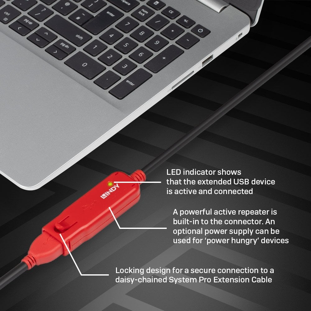 Lindy 12m USB 2.0 Active Extension Pro | 42782 USB Cable Lindy