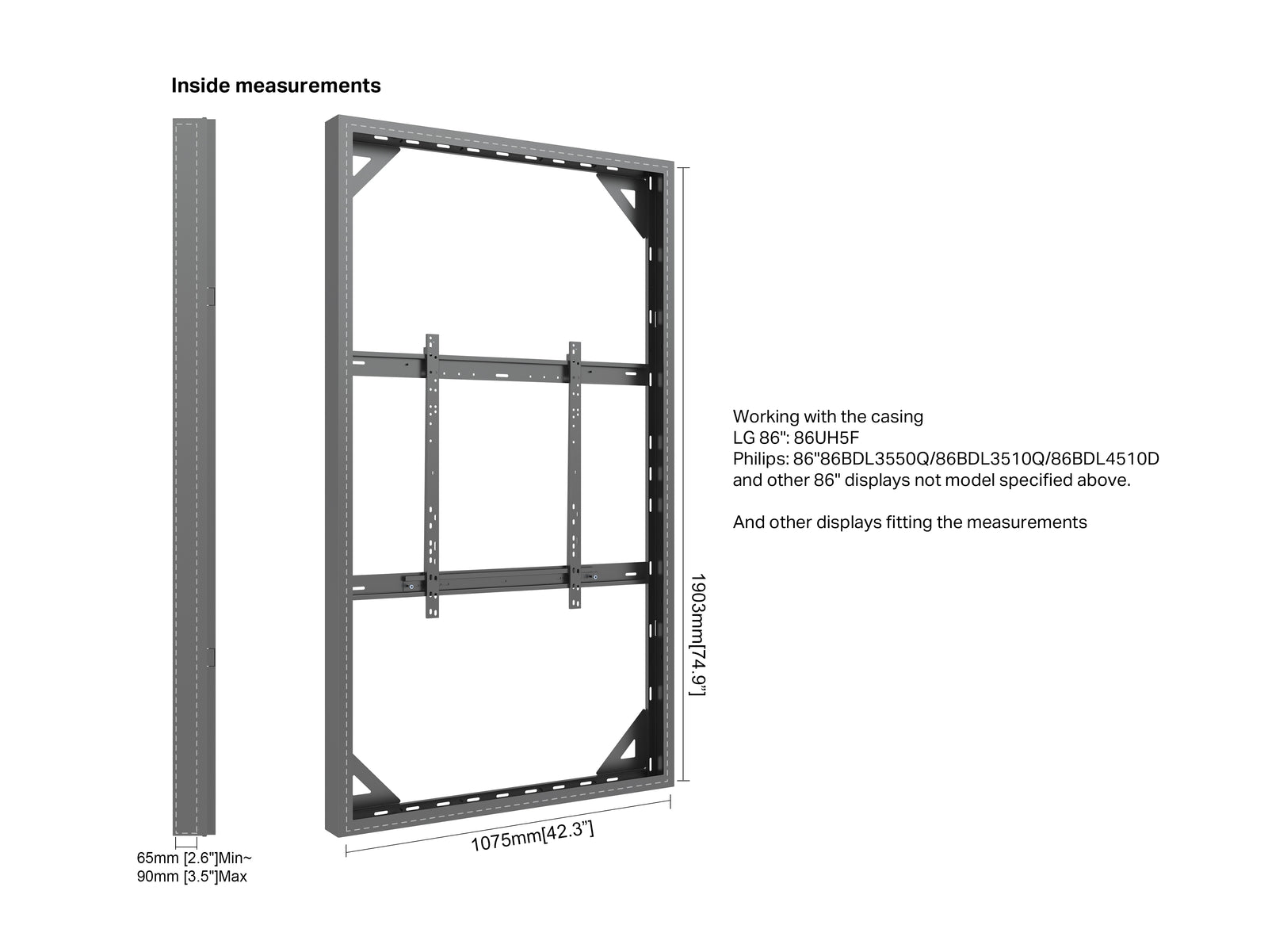 Multibrackets M Pro Series Enclosure 86" Wall Large Black Signage Display Enclosures Multibrackets