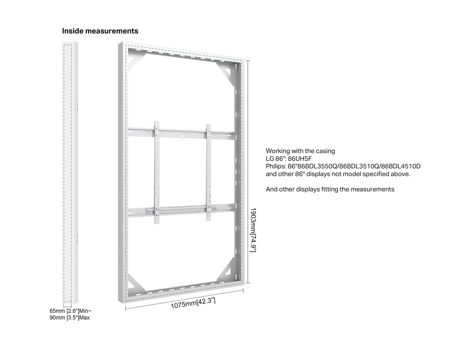 Multibrackets M Pro Series Enclosure 86" Wall Large White Signage Display Enclosures Multibrackets